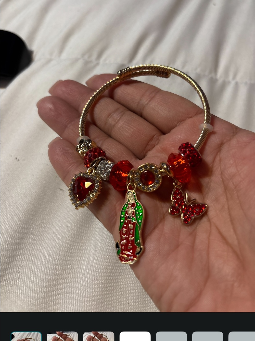 Red Crystal Charm Bracelet with Virgin Mary Pendant